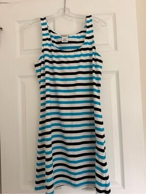 Michael Kors Sleeveless Midi Dress in White, Black & Teal